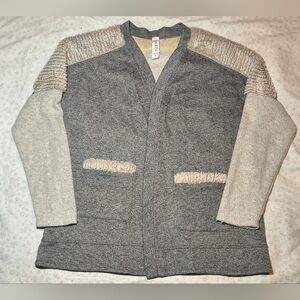 Gray and Cream Open Front Cardigan